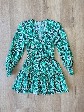 Baum und Pferdgarten ANISE Floating Flower Green Mini Dress Long Slv 32 US XS